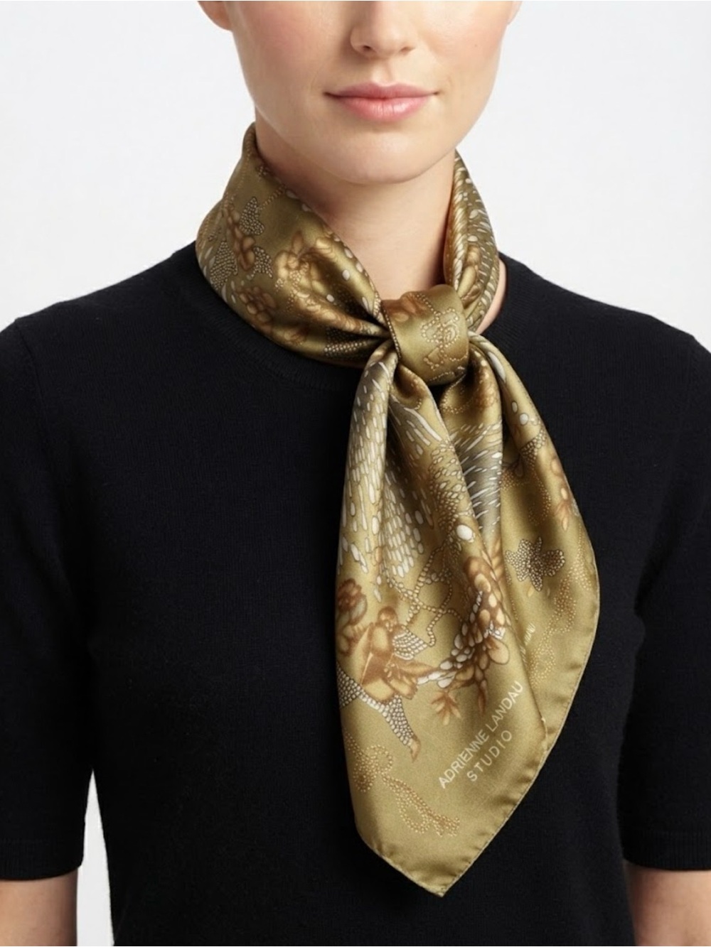 Adrienne Landau Studio 100% Silk Scarf Gold Animal Print Floral 11” x 52”